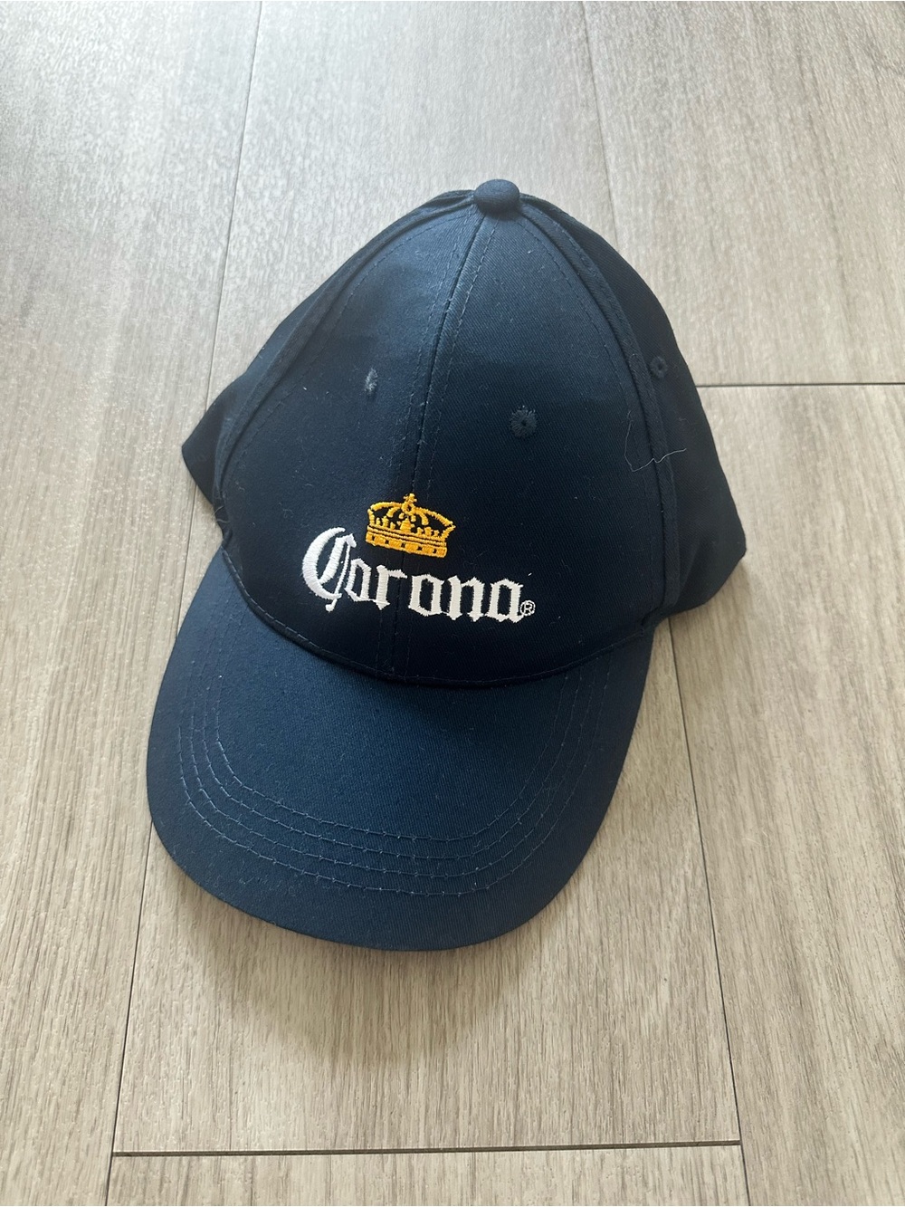 Corona Navy Baseball Cap with White Logo and Gold Crown Embroidery